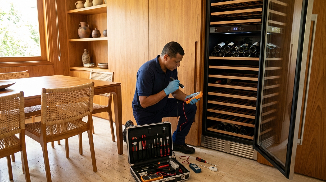 Substituição de termostato em adega climatizada em visita técnica em Ribeirão Preto‑SP