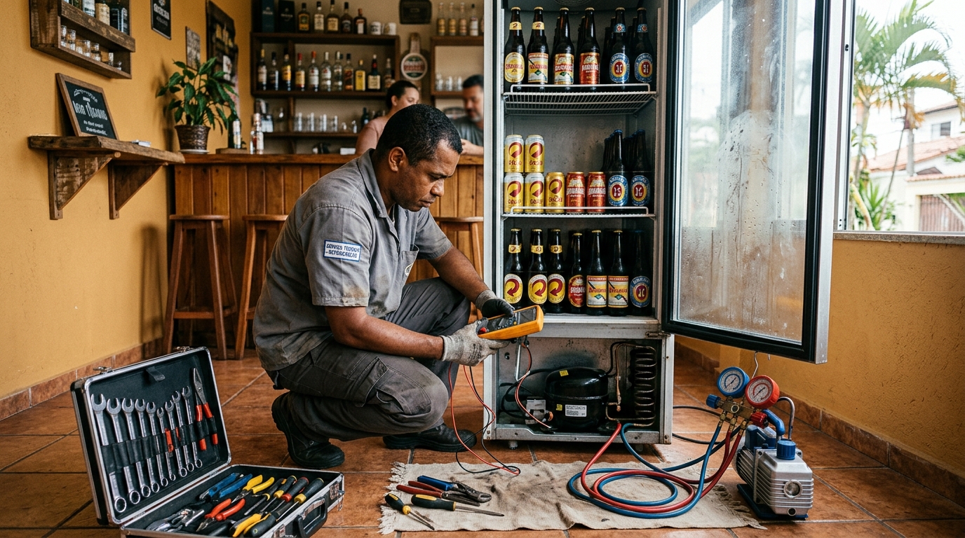 Substituição de termostato de cervejeira em serviço técnico em Ribeirão Preto‑SP